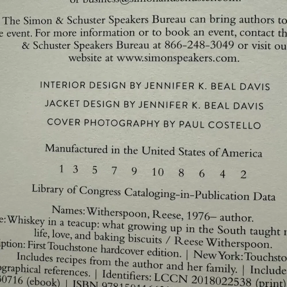 Whiskey in a Teacup by Reese Witherspoon Signed 1st Edition Cookbook Like New